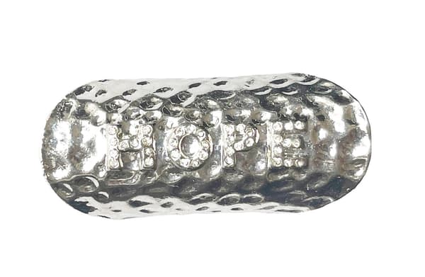 Oversize Silver Ring med Vita Stenar & Text - HOPE - Stl 18,5