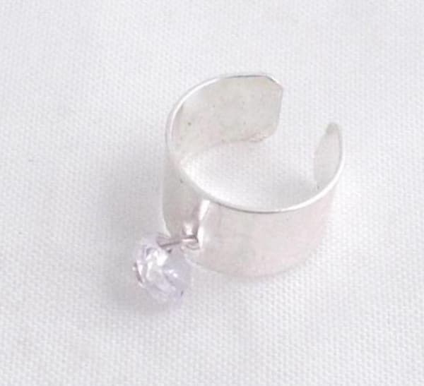 Silver Earcuff Ear Cuff Örhänge med Hängande Vit Rhinestone