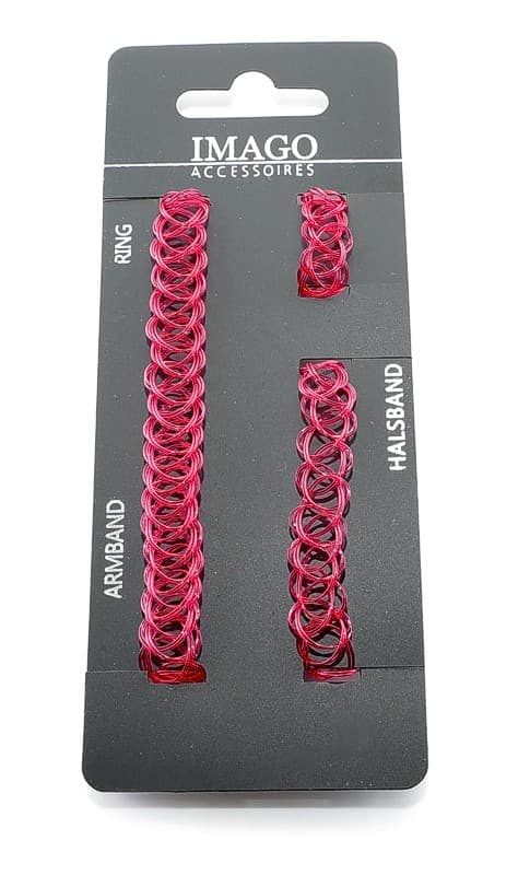Fuchsia/Rosa Stretch Smyckesset -Halsband/Choker, Armband & Ring