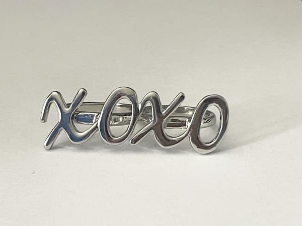 Silver Ring Dubbelring 2-Fingerring med Text  - XOXO - Stl 17/18
