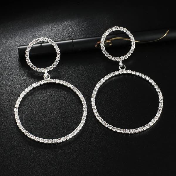 Strass Silver Örhängen - Glittrande Ringar & Vita Rhinestones