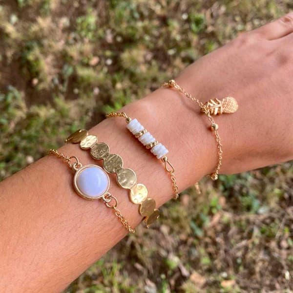 4 st Guld Chic Armband / Bangle med Ananas, Kulor & Pärlor