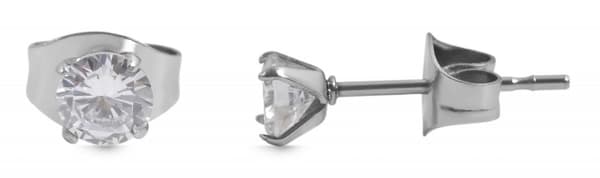 Runda Silver Stud Örhängen i Rostfritt Stål - Vit Kristall -4 mm