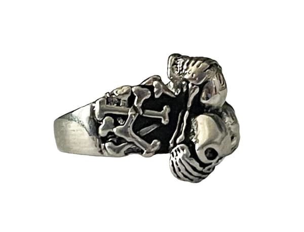 Cool Silver Ring med 3 st Döskallar & Benknotor - Stl 19,5