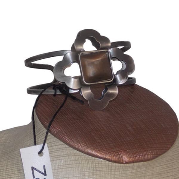 Z&R Design - Boho Stelt Mörk Silver Armband / Bangle med Brun Sten