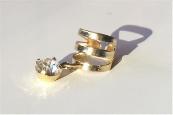 Guld Earcuff Ear Cuff Örhänge med Hängade Vit Rhinestone