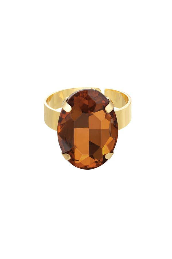 Statement Guldpläterad Ring & Oval Glaspärla - Justerbar - Brun