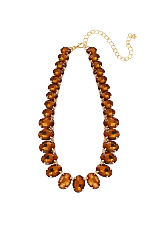 Statement Guldpläterat Halsband med Ovala Glaspärlor - Brun