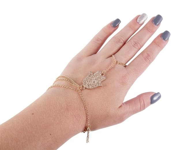 2i1 Guld Handsmycke - Armband & Ring - Fatimas Hand/Hamsa