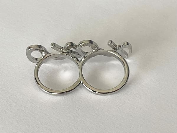 Silver Ring Dubbelring 2-Fingerring med Text  - XOXO - Stl 17/18