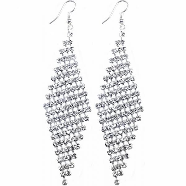 Glittrande Silver Party Örhängen - Romber med Strass/Rhinestones