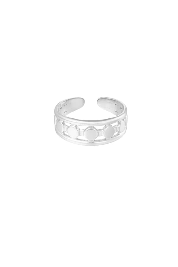 Ring i Rostfritt Stål - Linjer med Prickar - Silver - Justerbar