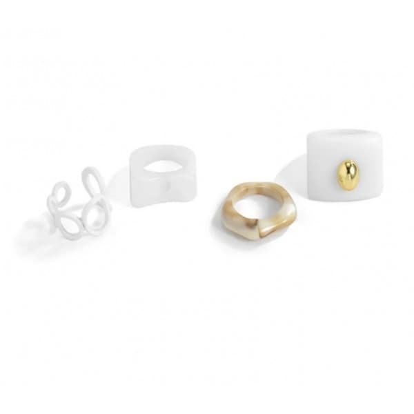 4-pack Boho Ringar i Olika Mönster & Utföranden i Vitt, Beige & Guld