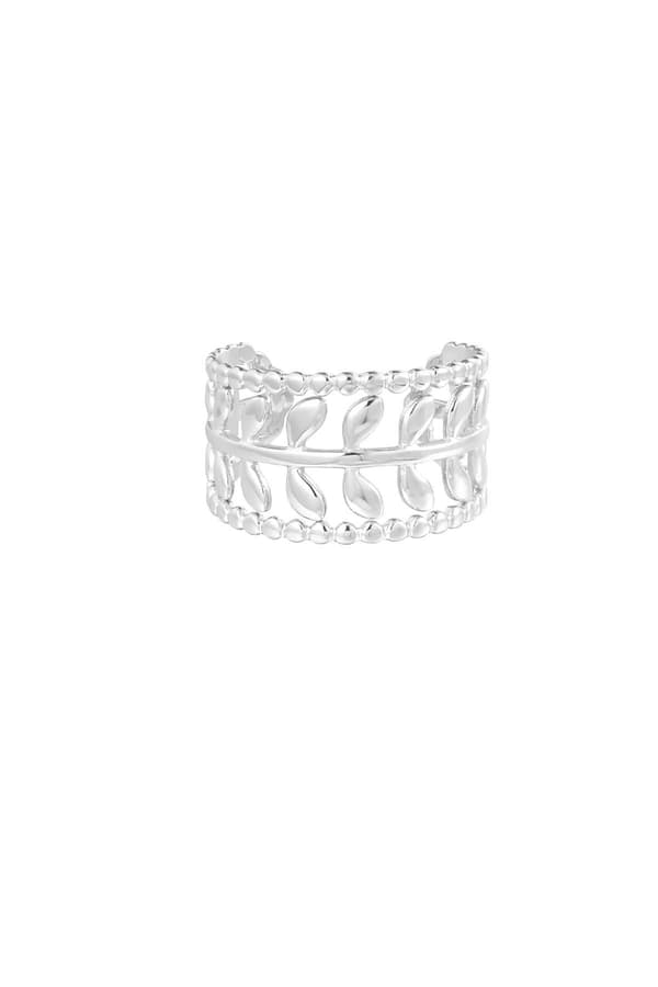 Ring i Rostfritt Stål med Löv & Kulor - Silver - Justerbar