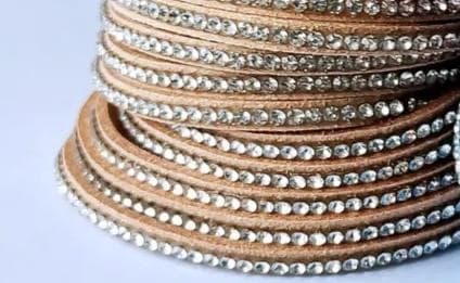 Wrap Läderarmband/Läder Armband med Strass / Rhinestones - Beige