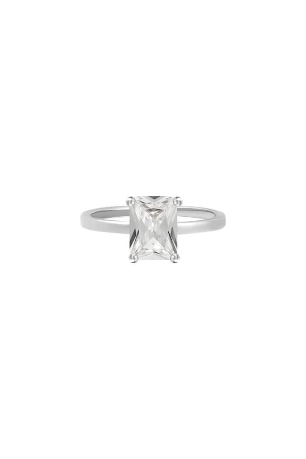 Klassisk Silver Ring med Vit CZ Kristall - Guldpläterad - Stl 17