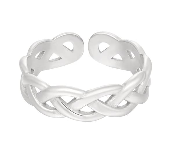 Ring i Rostfritt Stål med Flätad Design - Silver - Stl 17