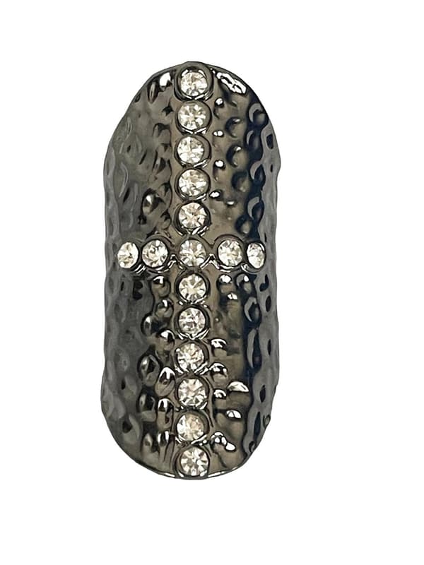 Oversize Oxiderat Silver Ring - Kors med Vita Stenar - Stl 17,5