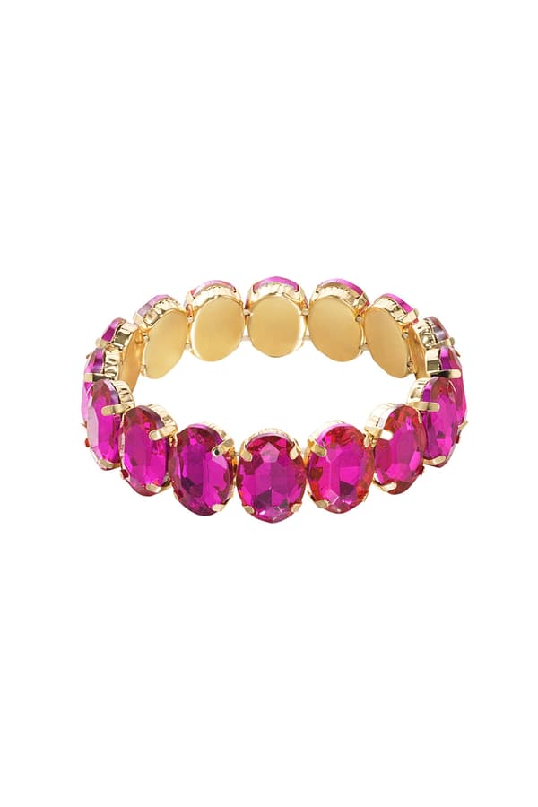 Statement Guldpläterat Armband med Ovala Glaspärlor - Fuchsia