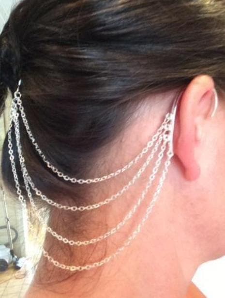 Hårsmycke Hårkam Håraccessoar Ear Cuff Wrap med Kedjor - Silver