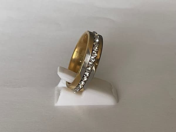 Guld & Silver Ring i Rostfritt Stål med Rhinestones - Stl 22,25