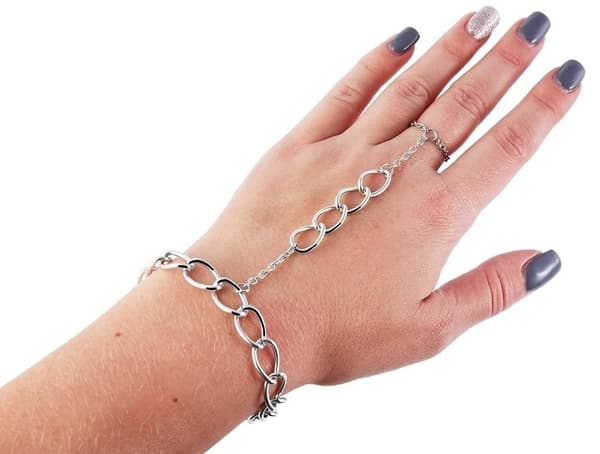 2i1 Smycke - Handsmycke/Handkedja - Armband & Ring -Silver Kedja