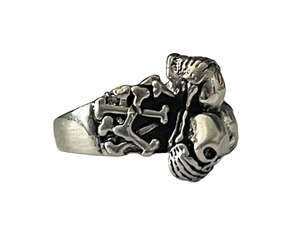 Cool Silver Ring med 3 st Döskallar & Benknotor - Stl 21