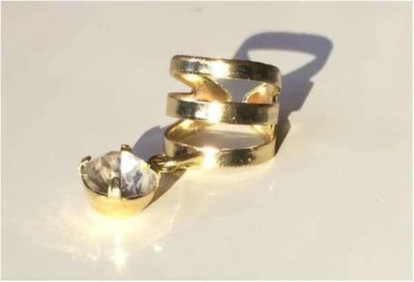 Guld Earcuff Ear Cuff Örhänge med Hängade Vit Rhinestone