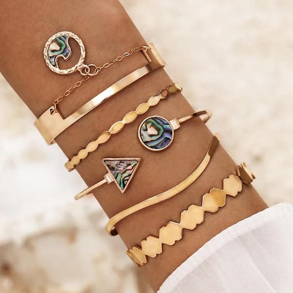 5 st Guld Chic Armband /Bangle med olika Mönster & Jaspis Stenar