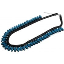 Boho Retro Statement Svart Halsband med Ovala Turkos Pärlor