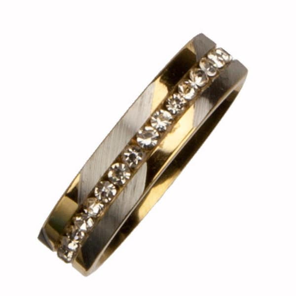 Guld & Silver Ring i Rostfritt Stål med Rhinestones - Stl 19,25