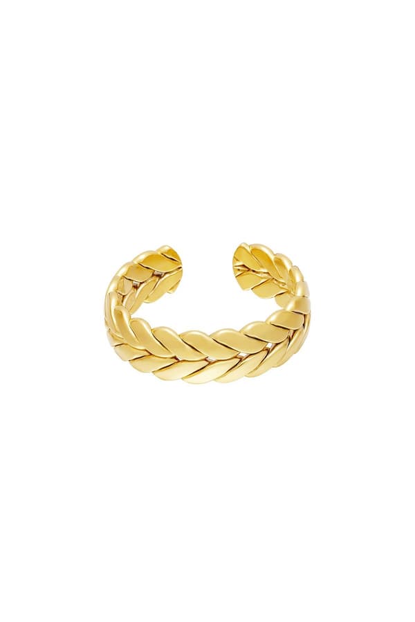 Ring i Rostfritt Stål med Flätad Design - Guld - Justerbar