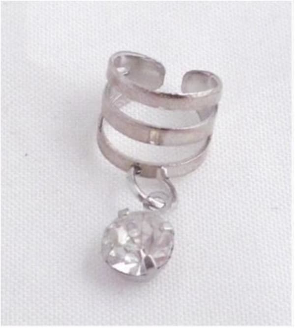 Silver Earcuff Ear Cuff Örhänge med Hängade Vit Rhinestone