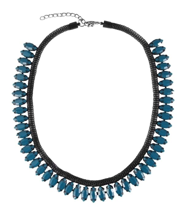 Boho Retro Statement Svart Halsband med Ovala Turkos Pärlor