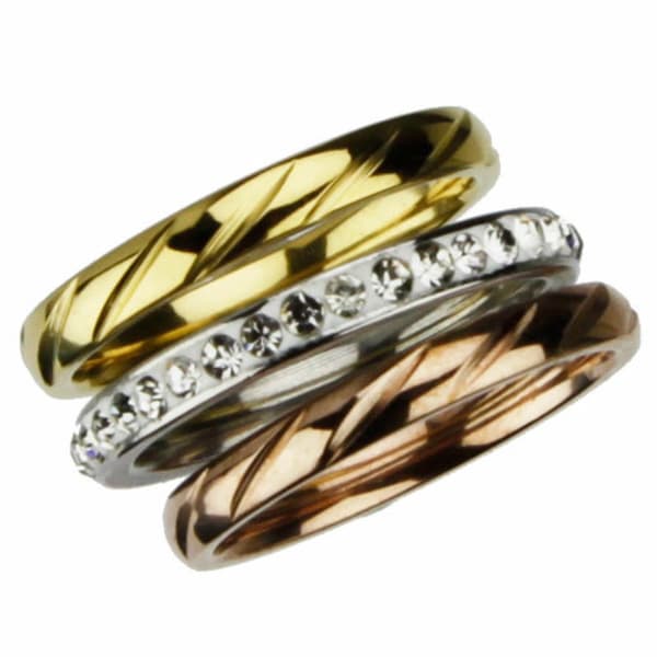 3i1 Ring i Rostfritt Stål & Rhinestones -Rosé Guld Silver - 20,2