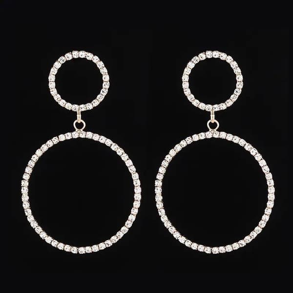 Strass Guld Örhängen - Glittrande Ringar & Vita Rhinestones