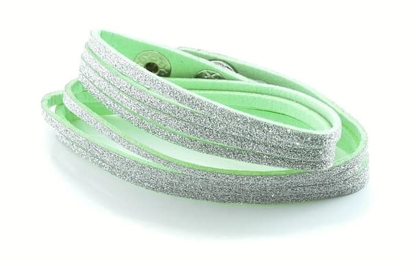 Glittrande Mocka Wrap Armband/Halsband med Silver Glitter - Grön