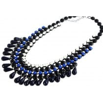Boho Statement Multilayer Halsband med Svarta, Vita & Blå Pärlor