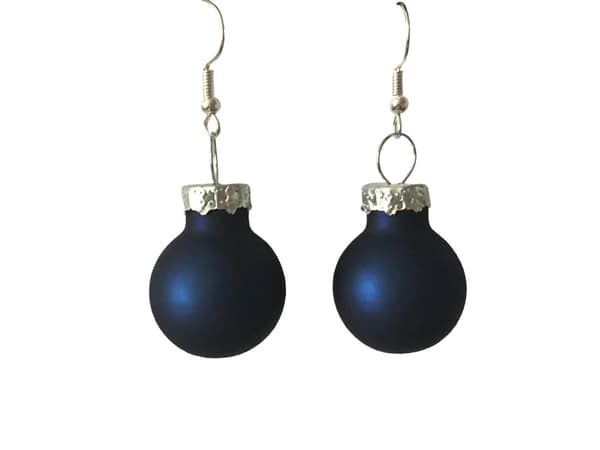 Silver Örhängen till Jul / Christmas - Blå Matta Julkulor