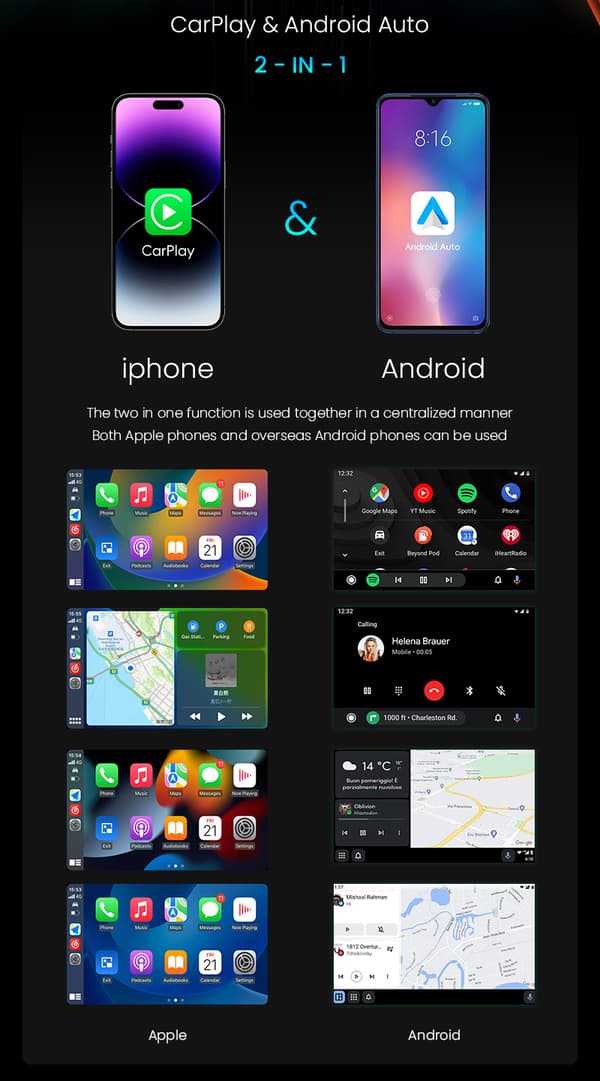 Trådlös CarPlay & Android Auto Adapter USB-C & USB-A För iPhone & Android