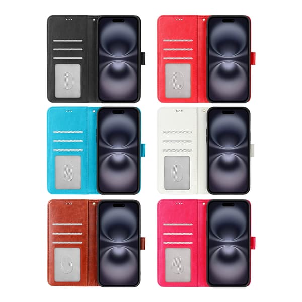 iPhone 17 Læder Wallet Case – 3 Kortlommer – SORT