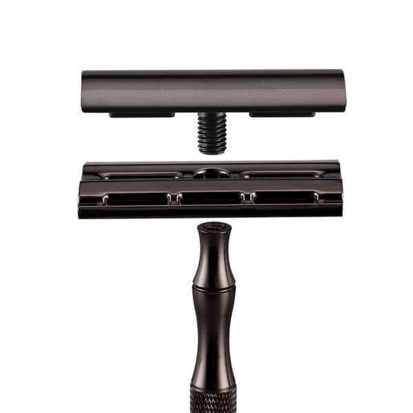 Sikkerhedsskraber til mænd, klassisk dobbeltskærs barberkniv - Sort