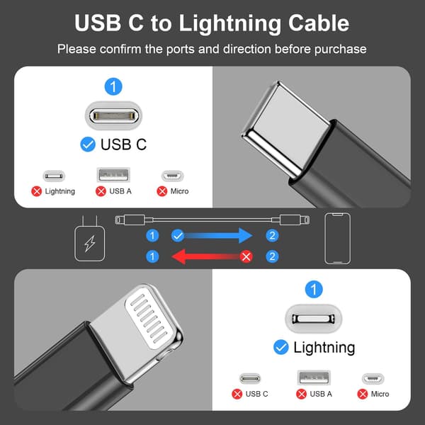 2-pak opladerkabel iPhone & AirPods - USB-C til Lightning - 2M - SORT