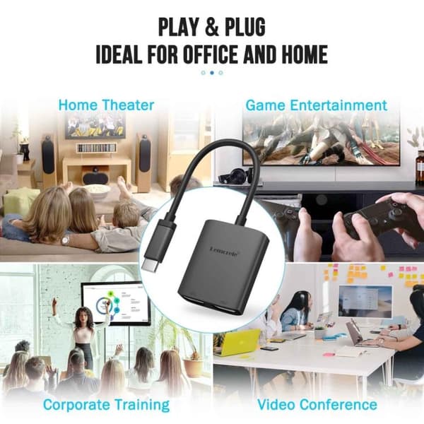 Lemorele TC21 USB-C-hubi / Type-C-sovitin useilla porteilla tiedonsiirtoon – Harmaa