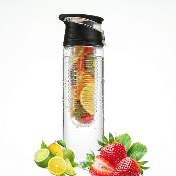 Vesipullo hedelmäsäiliöllä 700 ml – musta / Infuusio-pullo / Hedelmäpullo