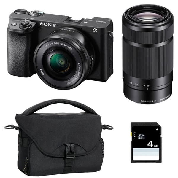 SONY ALPHA 6400 SORT + 16-50 + 55-210 + Taske + SD 8 GB