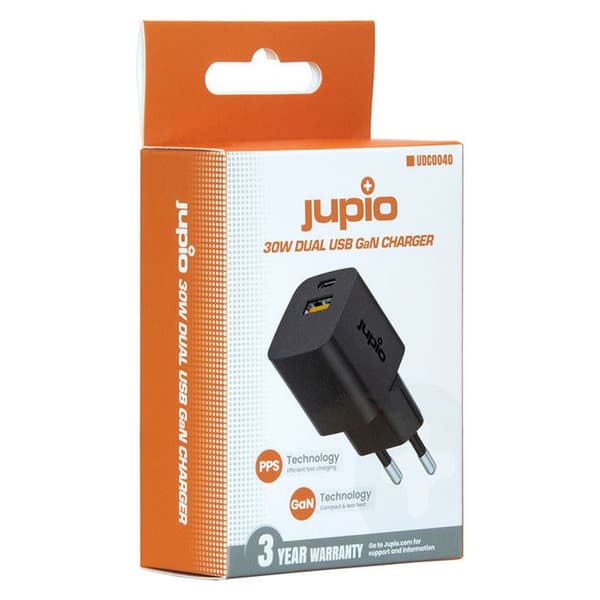 JUPIO Dubbel USB / USB-C Laddare 30 W GAN