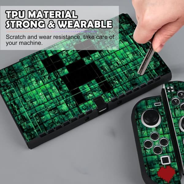 Fodral för Switch OLED, Tunt Flexibelt Dockbart Switch OLED Skyddsfodral Slitstarkt Rep-skydd i TPU Grön OLED