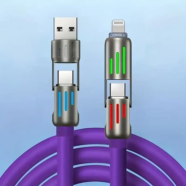 USB-C 4-i-1 Snabbladdningskabel PD och Datasynkronisering, Silikonmaterial, Passar för iPhone