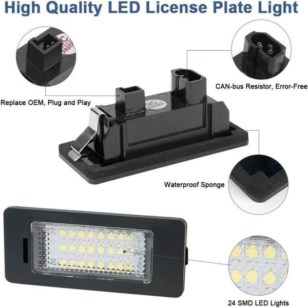 2ST LED Belysning Registreringsskylt Bil Lampor Super Ljus 6000K Xenon Vit 24SMD, för BMW E82/E88/E90/E92/E93/E39